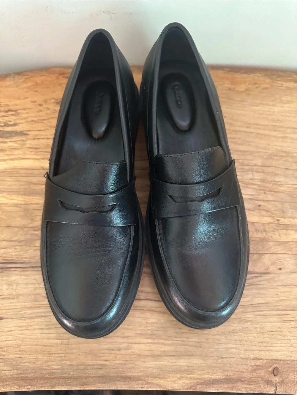 Quince Black Leather Lug-Sole Penny Loafers